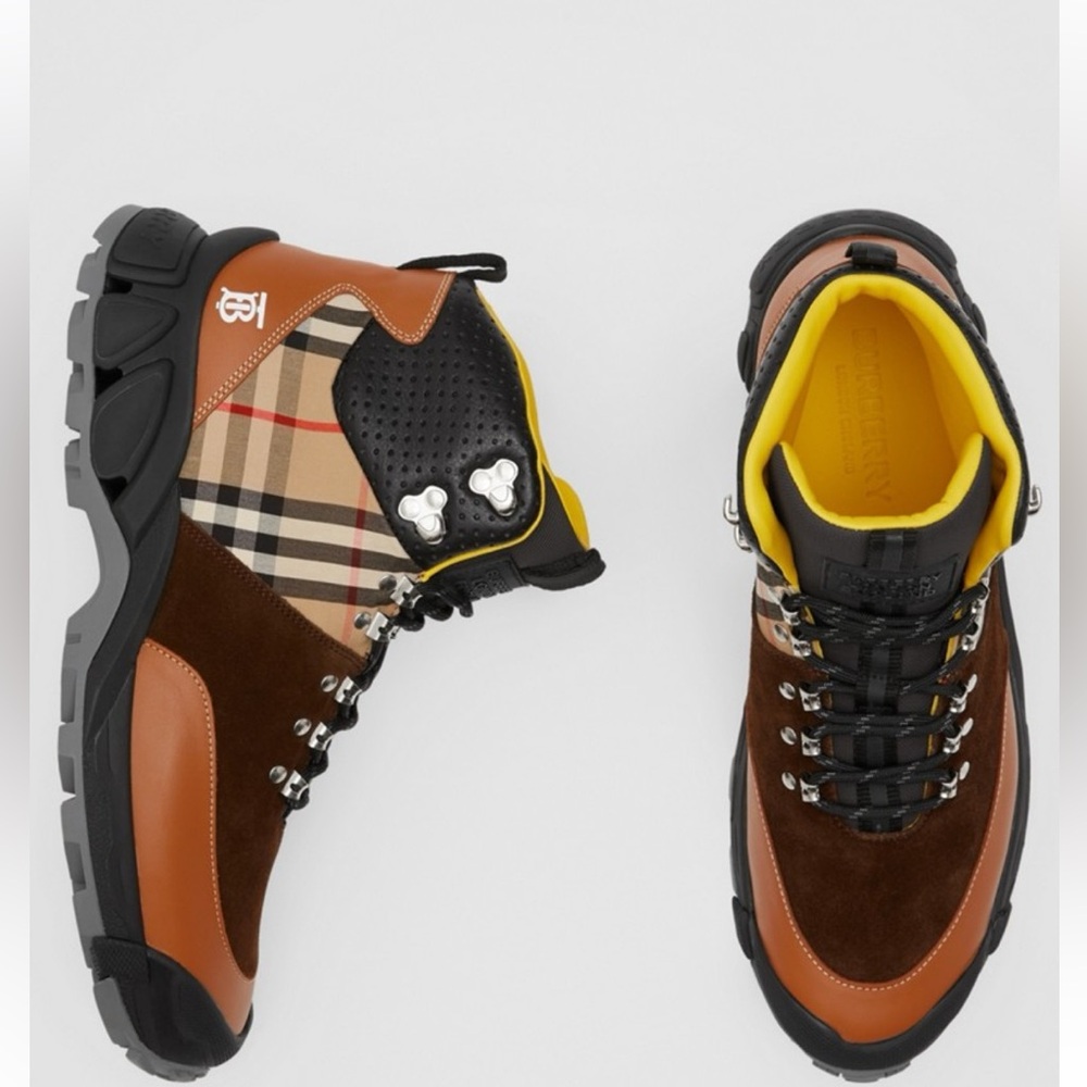 Burberry Men's Brown and Black Plaid Boots